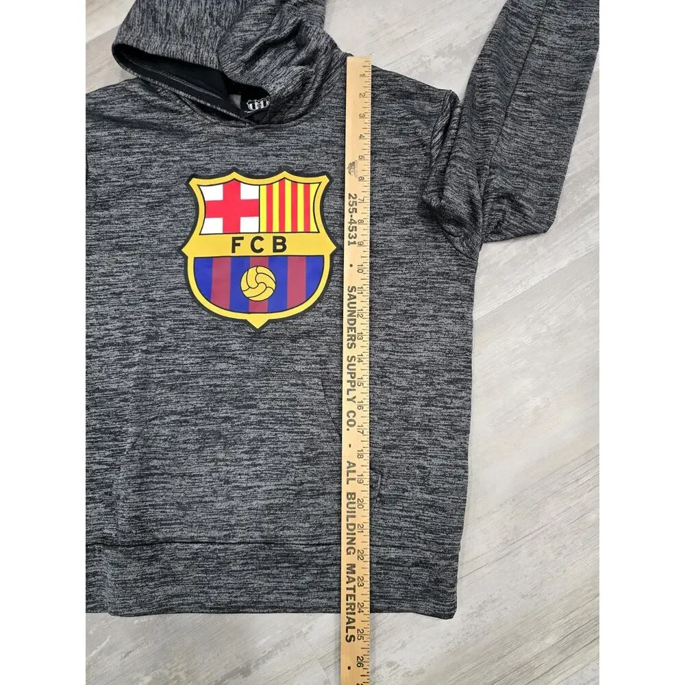 FC Barcelona Youth Large Hoodie HKY Sportswear Gray Space Dye Soccer Pullover